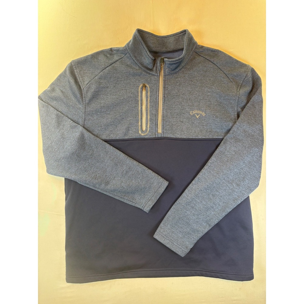 Callaway Mens XXL Quarter Zip Pullover Blue Heathered Colorblock Fleece Golf Top